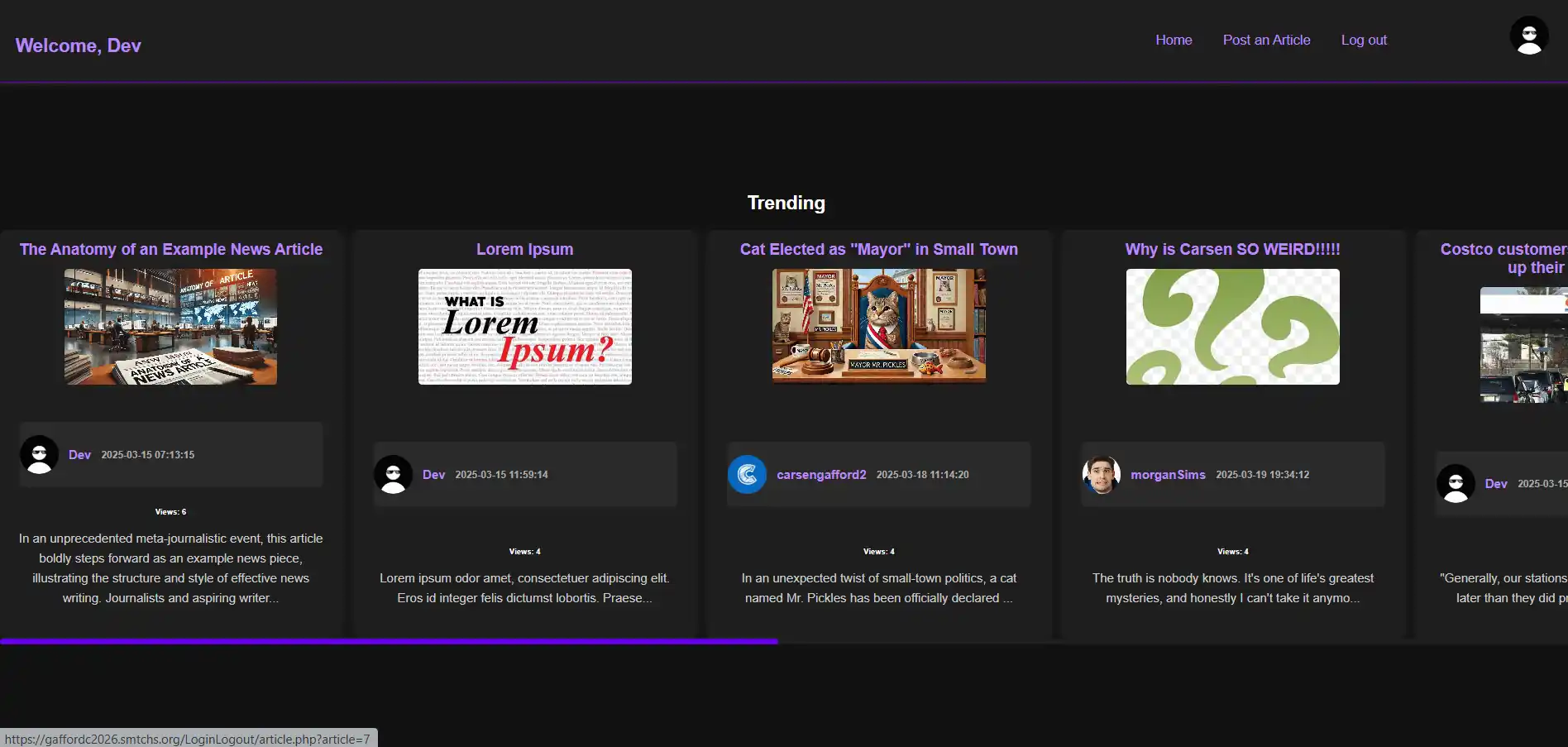 Social media news site screenshot